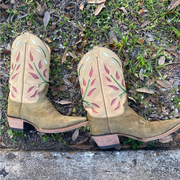 Justin Cowboy Boots 7.5 Inlay Suede Mid Calf Western Boots - Picture 8 of 13